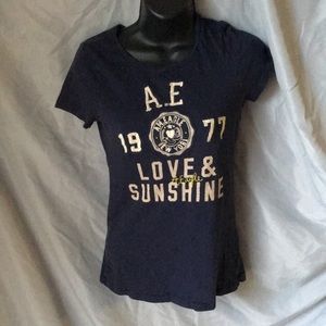 Love and sunshine navy blue distressed t shirt